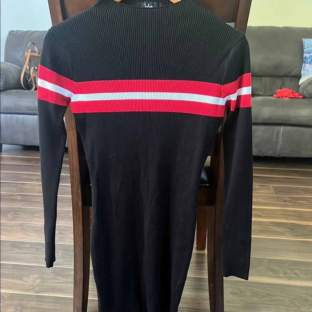 Lulu's Black and Red Crewneck Sweater Dress - Picture 1 of 3